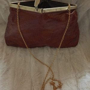 EUC 1960's Genuine Snakeskin Leather Brown Vintage Envelope Clutch Purse